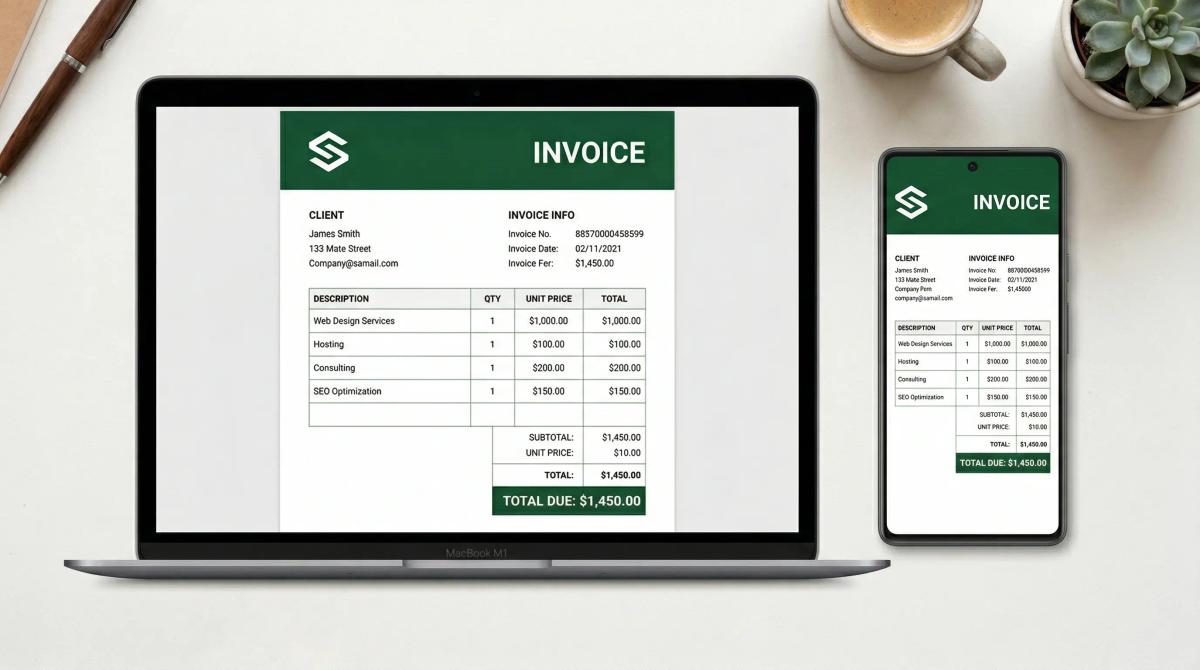 Professional PDF invoice export preview